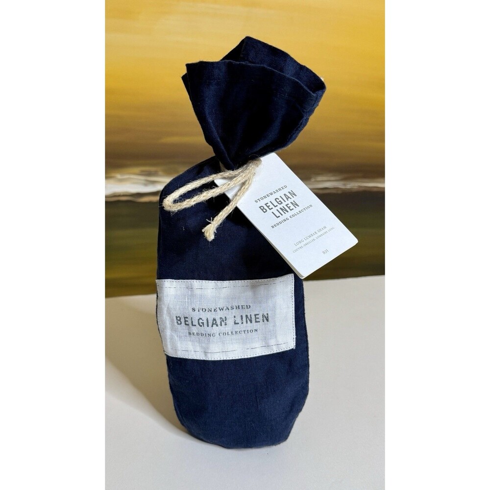 Restoration Hardware Stonewashed Belgian Linen LONG LUMBAR Sham Indigo New $79